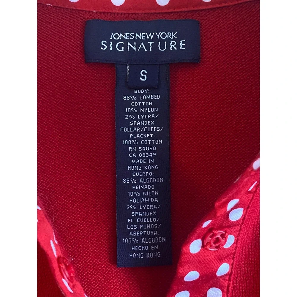 Jones NY Signature Snap Front Red Polka Dot Knit Cardigan Top Size S - Picture 8 of 9
